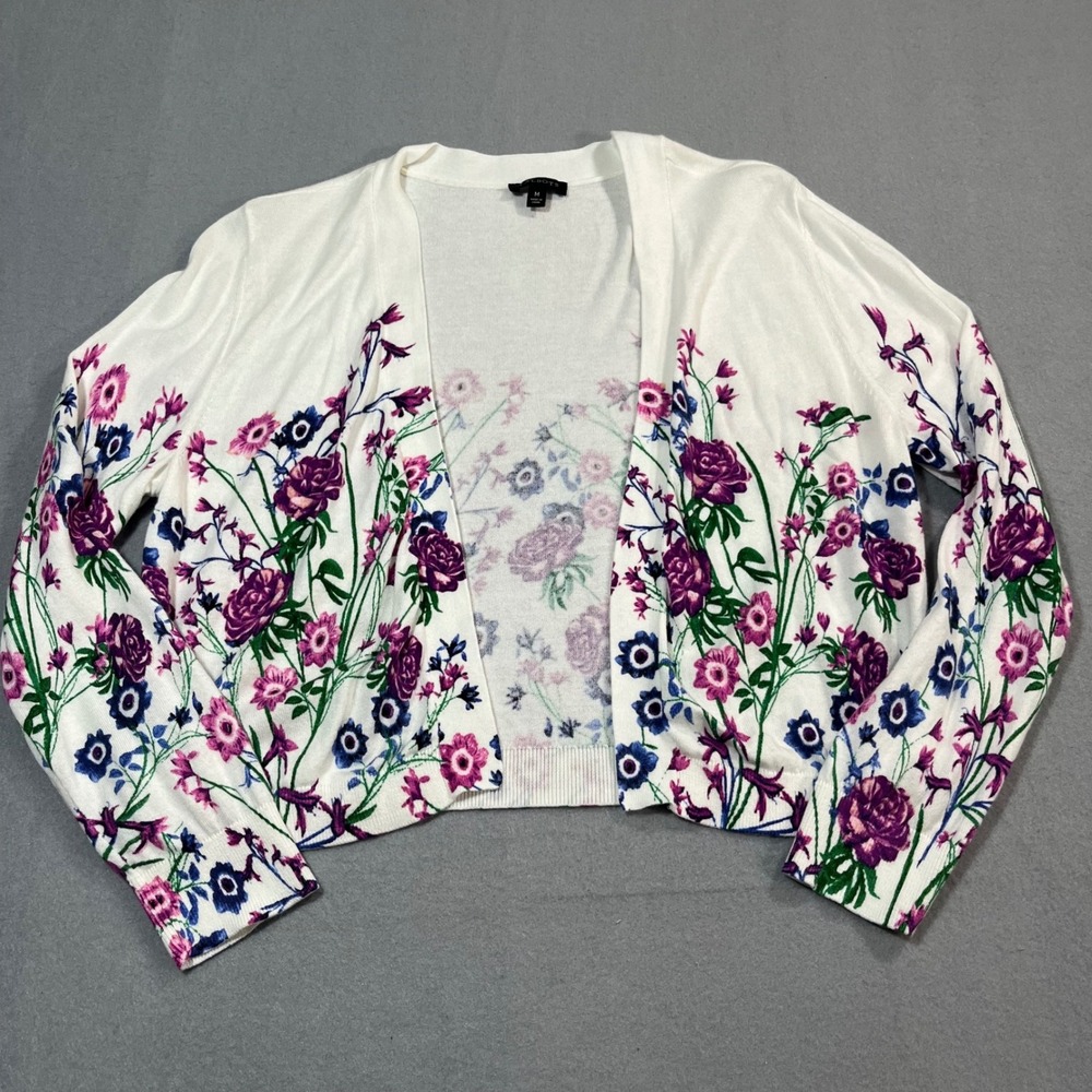 Talbots White Floral Open Front Cropped Cardigan Sweater‎ Women Sz M lightweight - Picture 10 of 10